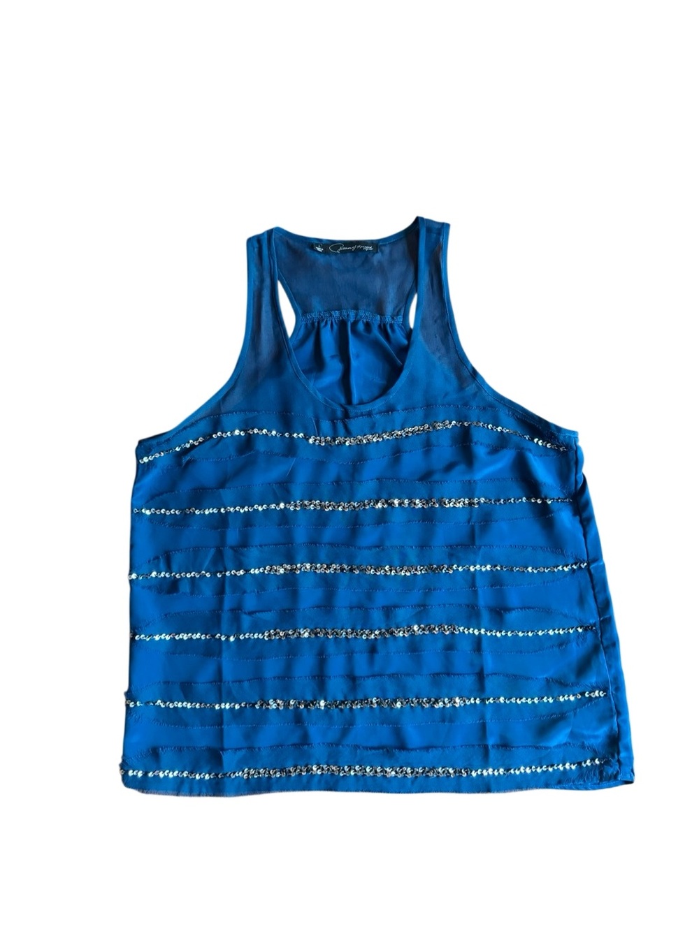 Patterson J. Kincaid Women's Blue Ruffle Sequins Sleevless Tank Top in Blue Size
